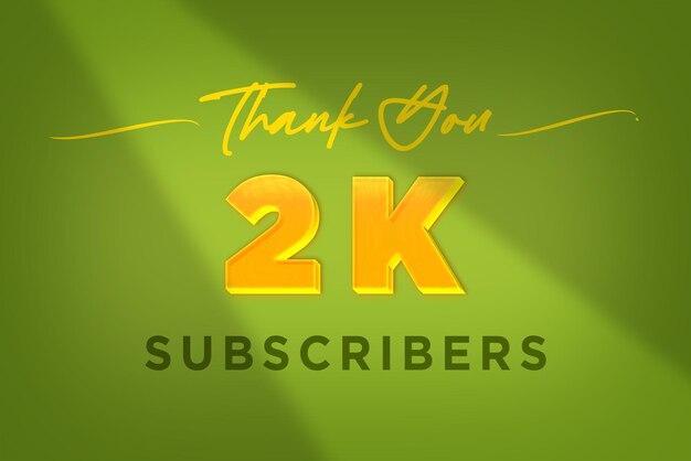 2 K subscribers celebration greeting banner with Yellow design