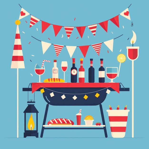 Photo 2 labor day party barbecue and decorations flat design illustration