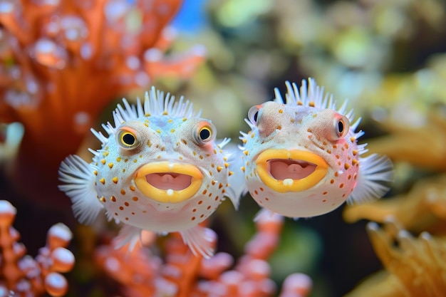 Photo 2 pufferfish animal pomacentridae magnification