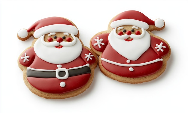 Photo 2 santa claus cookies with white icing and red decorations