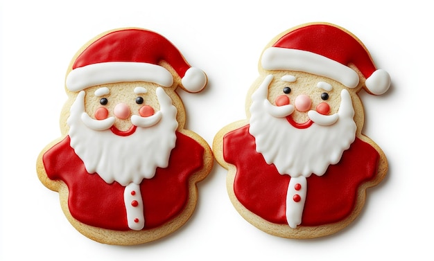 Photo 2 santa claus cookies with white icing and red decorations