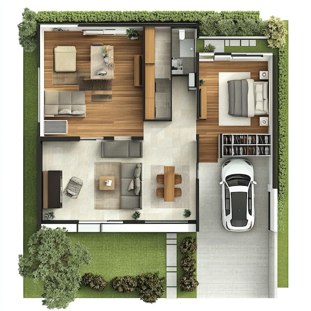 2 stories minimal house with the first floor 1 dining room 1 open kitchen and living room