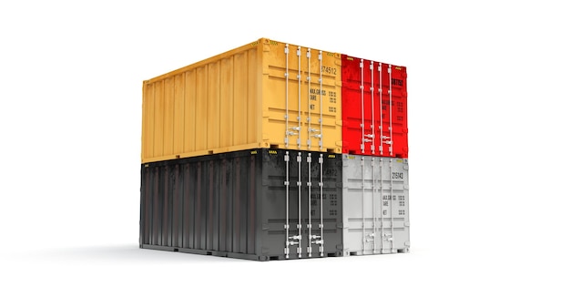 20 feet sea container on white background 3D rendering