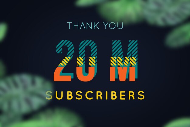 20 Million subscribers celebration greeting banner with strips design