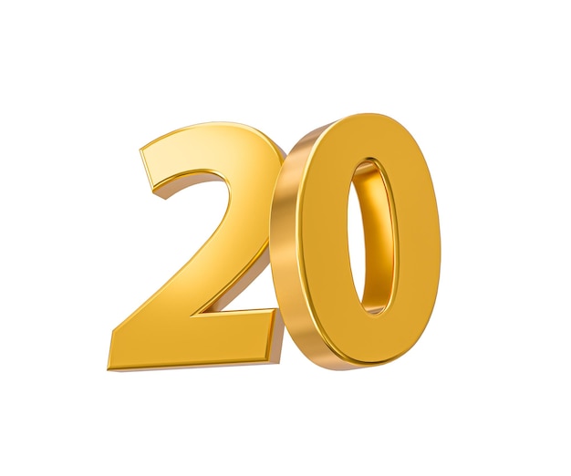 20 off on sale Gold percent isolated on white background 20th Anniversary celebration 3D Golden