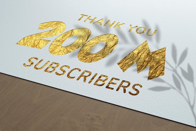 200 Million subscribers celebration greeting banner with Golden Paper design