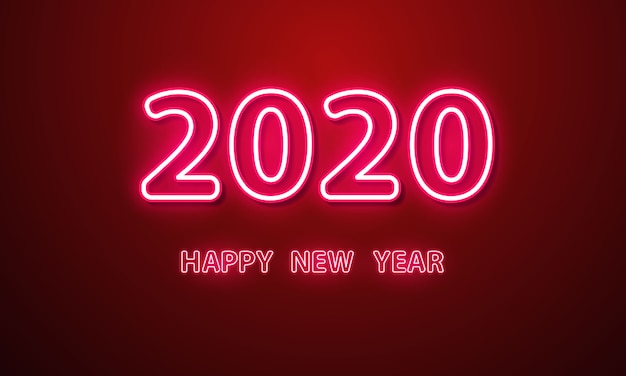 2020 Happy New Year greeting card with neon effect