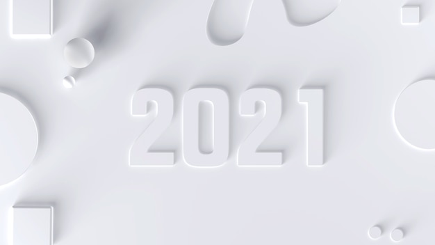 2021 on a white by among geometric shapes