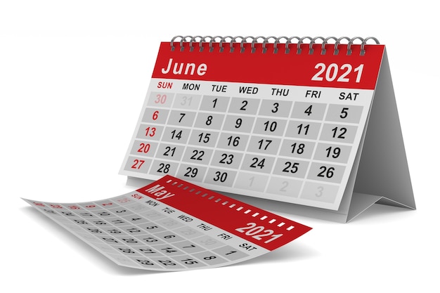 2021 year. Calendar for June. Isolated 3D illustration