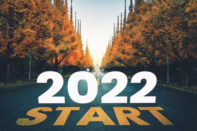 2022 New Year road trip travel and future vision concept