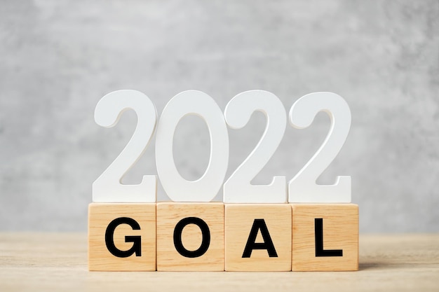 2022 New Year text with GOAL block. Resolution, strategy, plan, motivation, reboot, business and holiday concepts