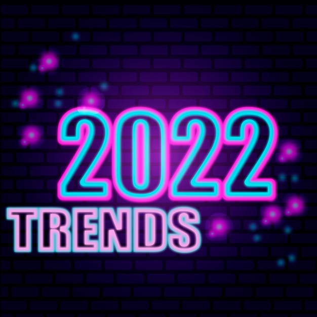 2022 number icon. Happy New Year. Neon style. Light decoration icon. Bright electric trend symbol