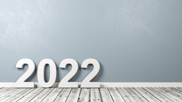 2022 Number Text on Wooden Floor Against Wall