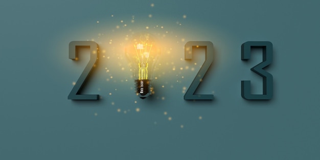 2022 to start 2023 beginning happy new year lamp lightbulb creative idea vision glowing electrical technology energy power symbol decoration business strategy planning goal thinking growth genius