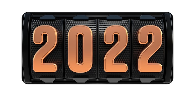 2022 text on a metallic grid 3D rendering