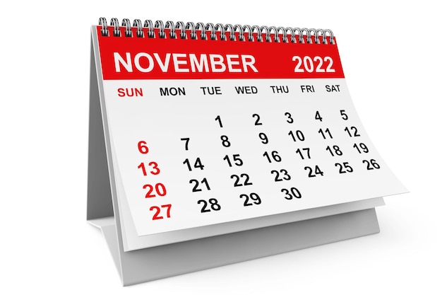 2022 Year November Calendar 3d rendering