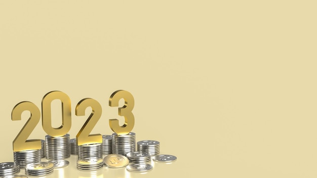 The 2023 gold and coins for business concept 3d rendering