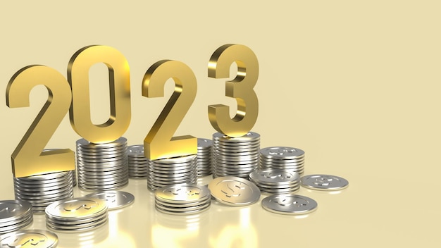 The 2023 gold and coins for business concept 3d rendering