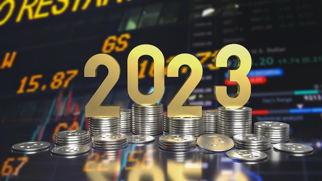 The 2023 gold and coins for business concept 3d rendering