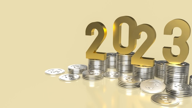 The 2023 gold and coins for business concept 3d rendering