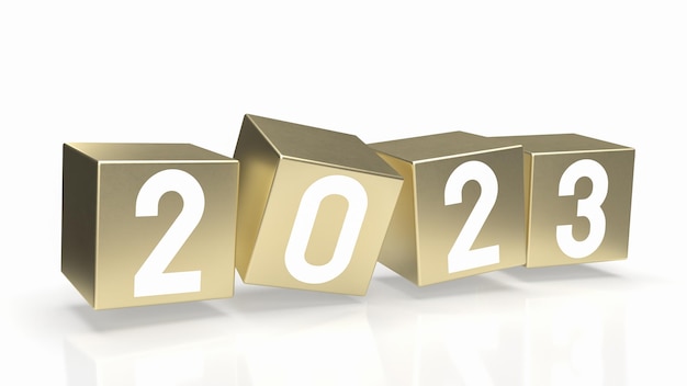 The 2023 gold cube for holiday or new year concept 3d rendering