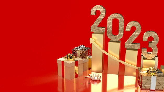 The 2023 gold number for new year or celebration concept 3d rendering