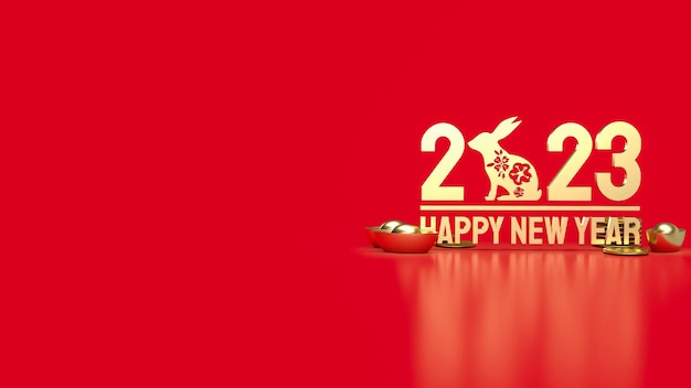 The 2023 gold for year of the rabbit 3d rendering