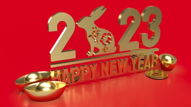 The 2023 gold for year of the rabbit 3d rendering