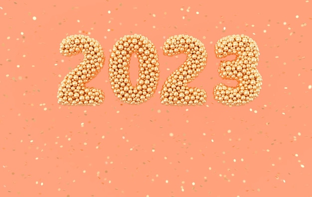 2023 Happy New Year numerals Golden digits and confetti for Christmas celebration 2023