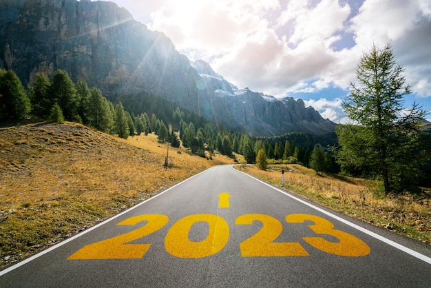 2023 New Year road trip travel and future vision concept