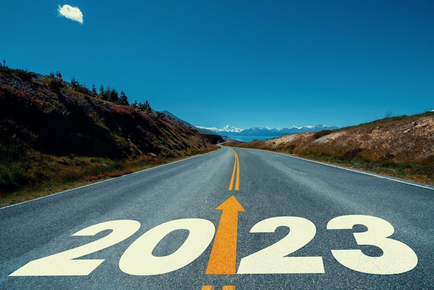 2023 New Year road trip travel and future vision concept