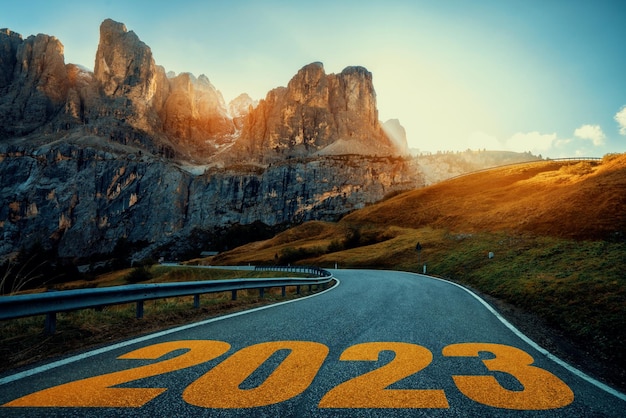 2023 New Year road trip travel and future vision concept