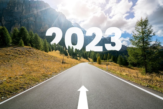 2023 New Year road trip travel and future vision concept