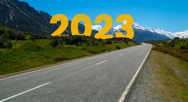 2023 New Year road trip travel and future vision concept