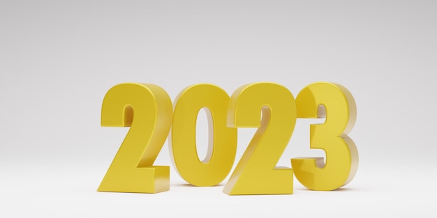 2023 symbol golden metallic 3d rendering Happy new year concept