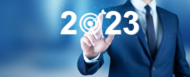 2023 and target icon on virtual screen