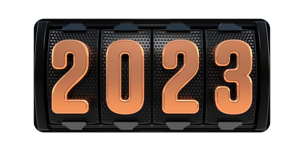 2023 text on a metallic grid 3D rendering