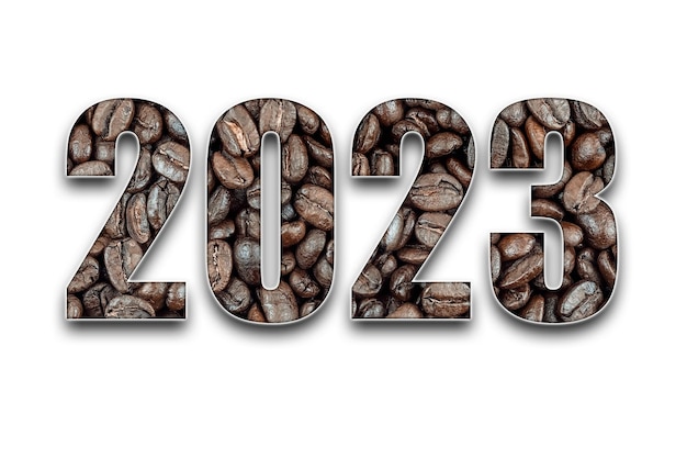 2023 with coffee beans on white background