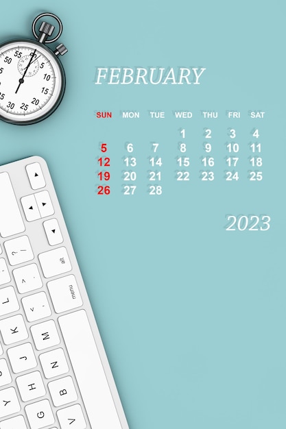 2023 year calendar February calendar 3d Rendering