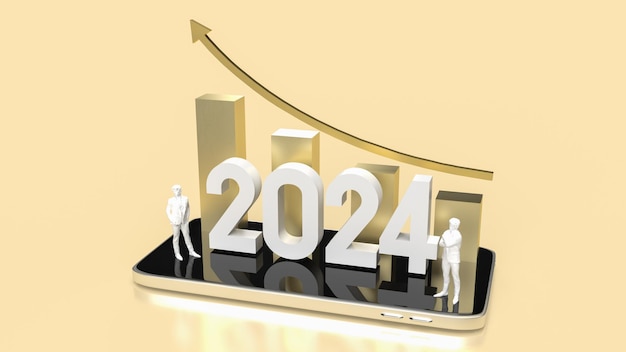 2024 and chart on mobile for Business concept 3d renderingxA