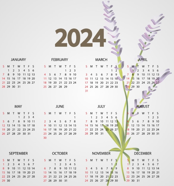 Photo 2024 english calendar template plan and organize events vector