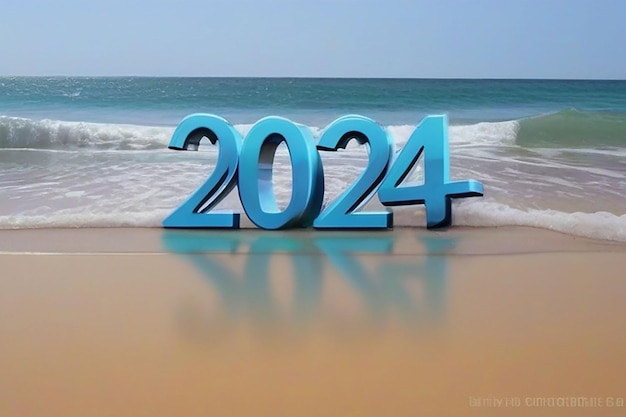 2024 happy new year text typography design with gold numbers and bokeh lights