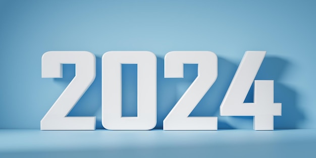 2024 New Year White 3d text 2023 on yellow background Start new year 2024 with plan goal action plan strategy new year business vision wide banner 3d illustration