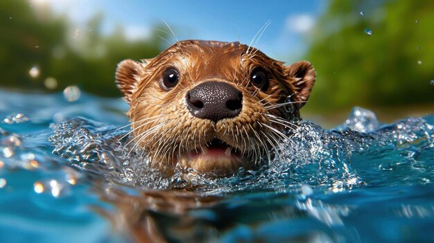 Photo 20240813030133list 210 playful energetic otter frolicking in a sparkling river high quality photorealistic aquatic mammal agile movements playful nature09 glistening water riverine