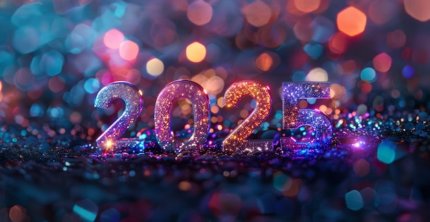 2025 celebration image with sparkling numbers and vibrant bokeh background New Years Eve background