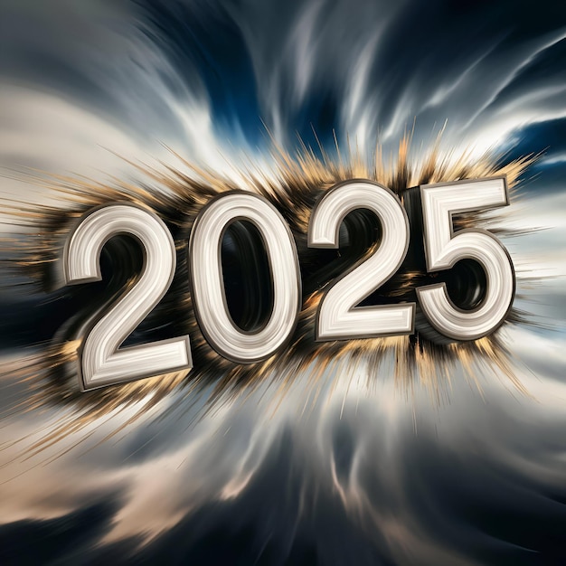 2025 Futuristic Numerals Dance Amidst Dynamic Energy