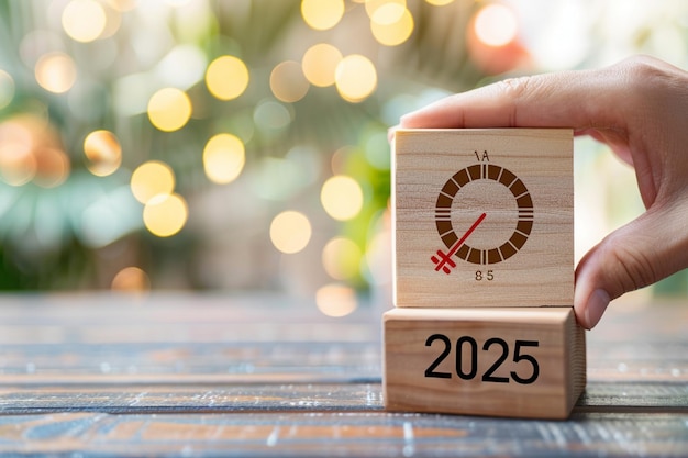 Photo 2025 growth business wooden block with 2024 change to 2025 set up objective target business cost and budget planning for new year concept