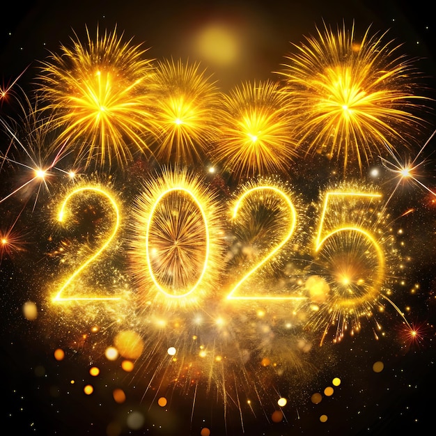 Photo 2025 happy new year celebrate firework on night new year sparkling type new year 2025