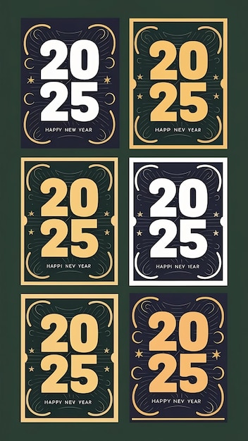 Photo 2025 happy new year posters set 2025 typographic logo sign vector design