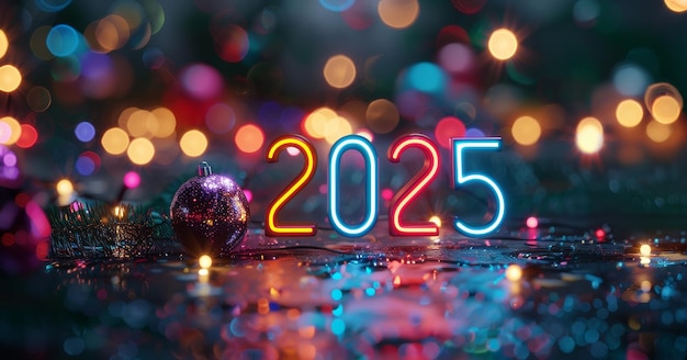 2025 Neon Numbers New Year Silvester Bright Shine Background